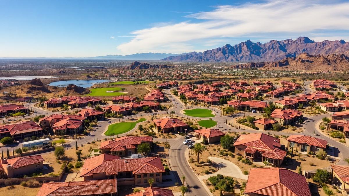 Aerial view of master-planned East Flagstaff Arizona neighborhoods in the 86004 ZIP code