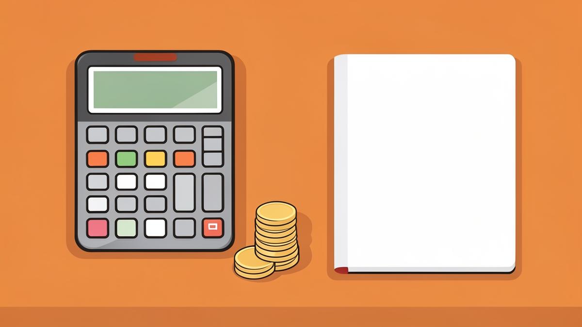A calculator, stacked coins and a notebook representing small business advertising budget planning in Flagstaff Arizona