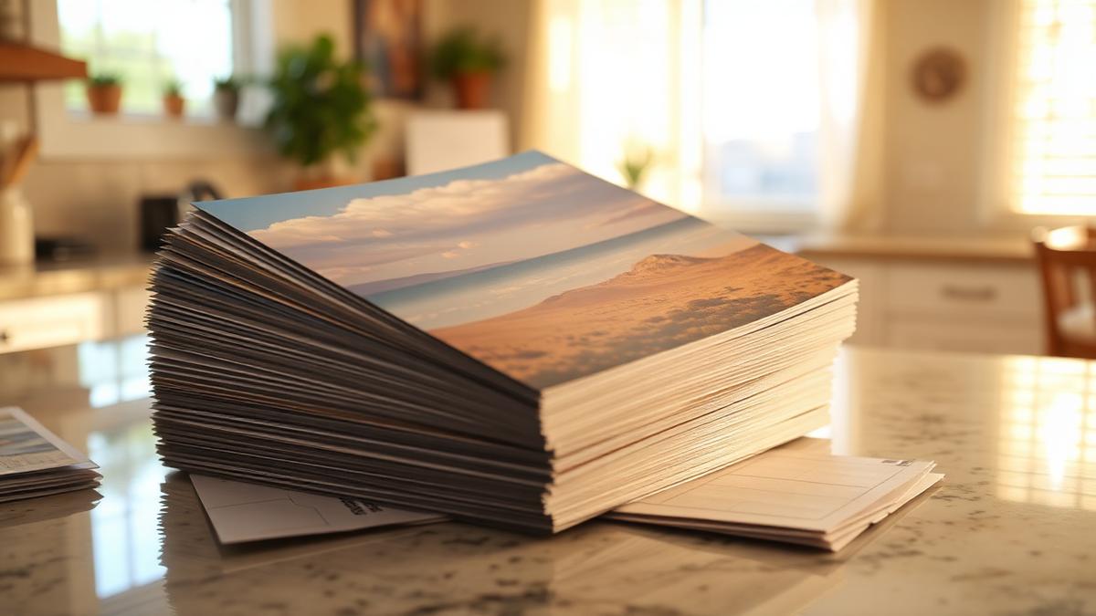 A 9 by 12 inch shared direct mail guide for Flagstaff Arizona businesses on a kitchen counter